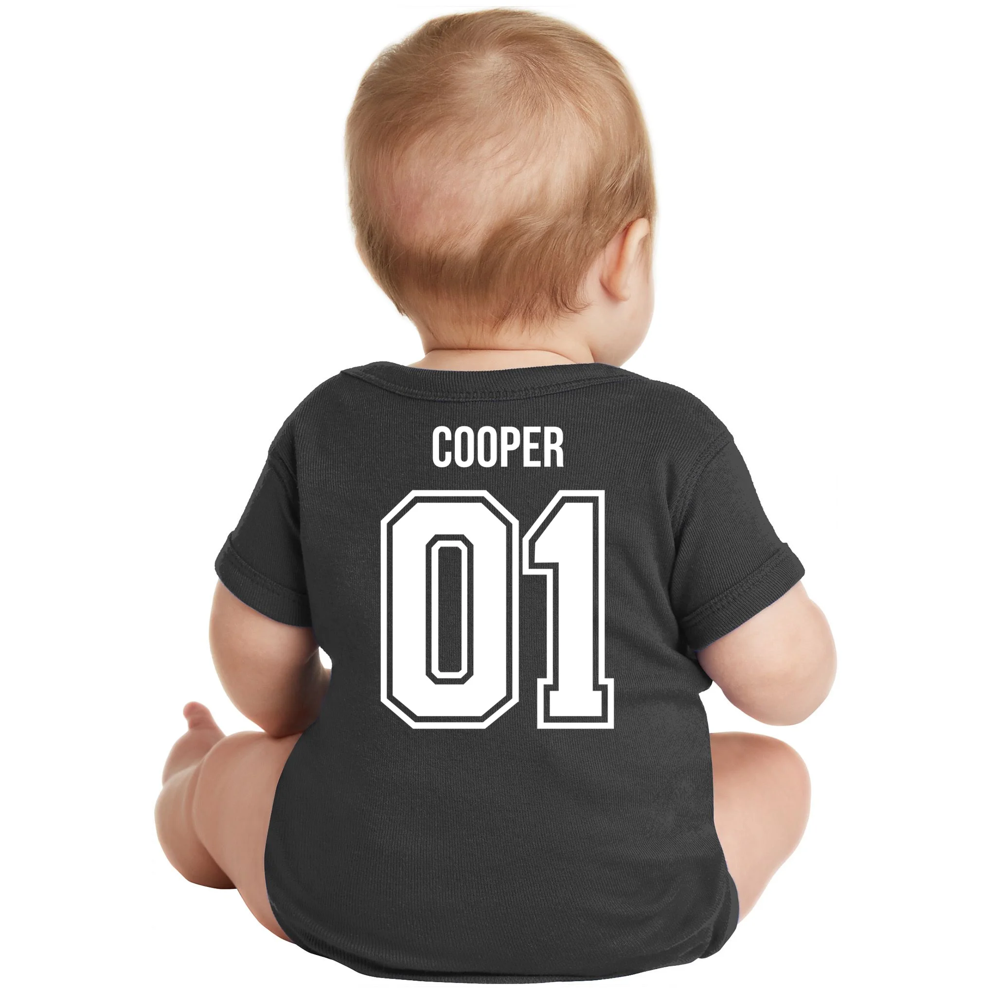 Bowling Club – Vintage Bowling Emblem Custom Team Name & Number Baby Bodysuit - Back - Close-up