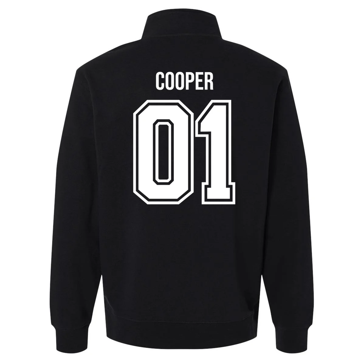 Bowling Club – Vintage Bowling Emblem Custom Team Name & Number Men's Pullover Quarter Zip - Back - Close-up