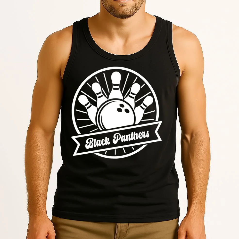 Bowling Club – Vintage Bowling Emblem Custom Team Name & Number Men's Tank Top - Front 2