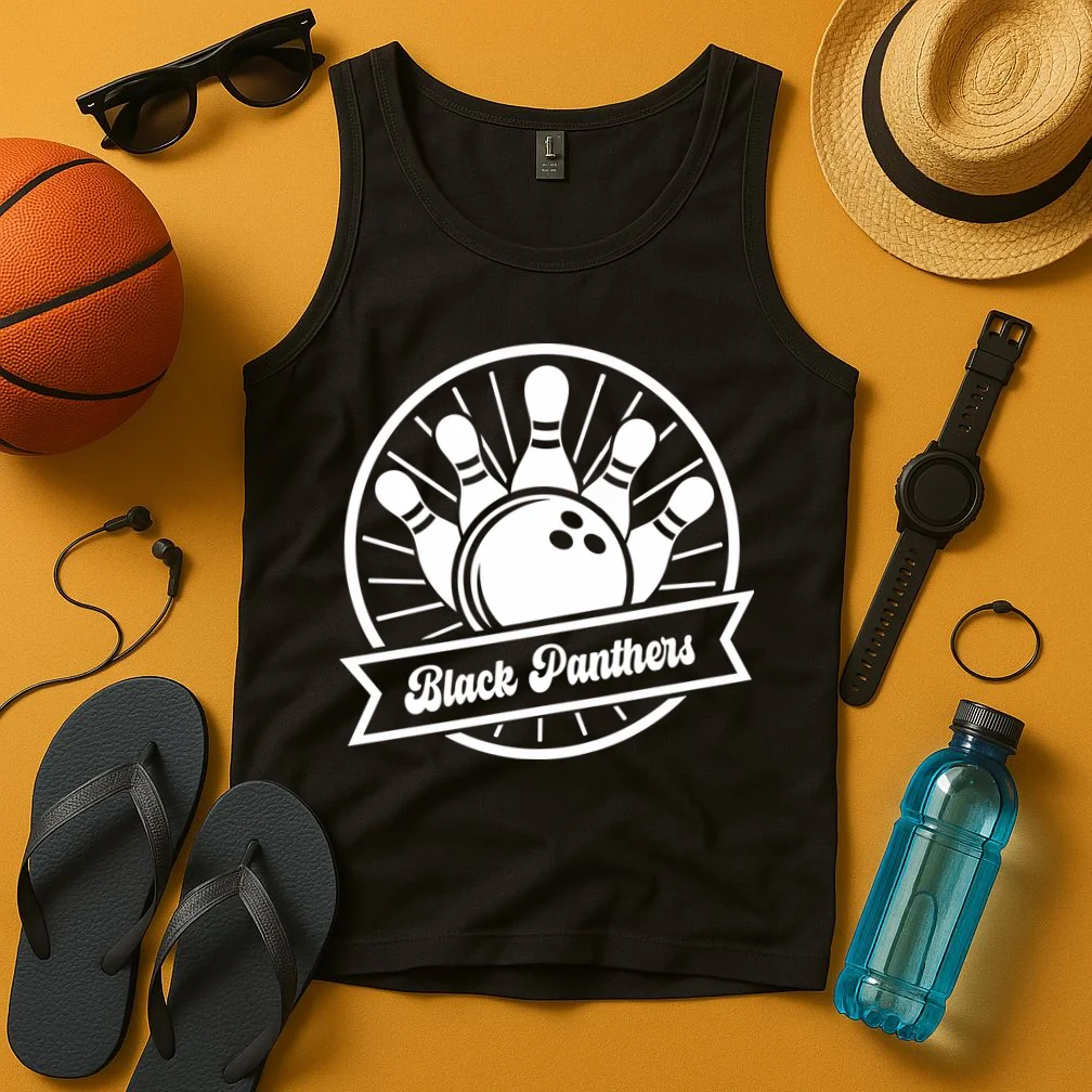 Bowling Club – Vintage Bowling Emblem Custom Team Name & Number Men's Tank Top - Front 3