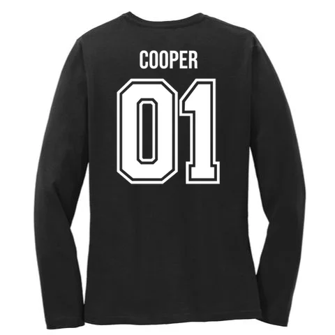 Bowling Club – Vintage Bowling Emblem Custom Team Name & Number Women's Long Sleeve Shirt - Back - Close-up