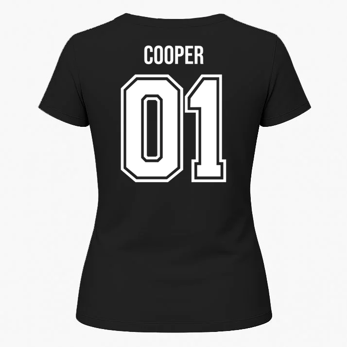 Bowling Club – Vintage Bowling Emblem Custom Team Name & Number Women's T-Shirt - Back 1