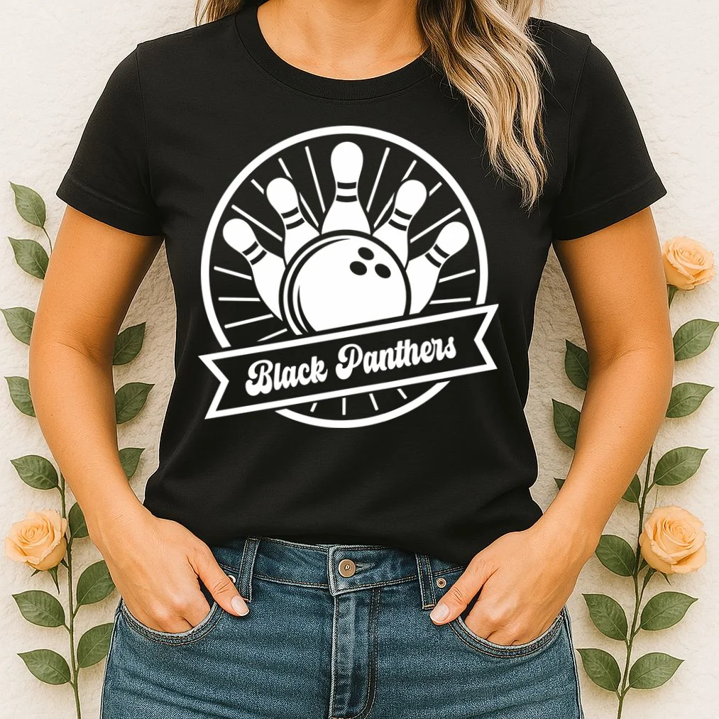 Bowling Club – Vintage Bowling Emblem Custom Team Name & Number Women's T-Shirt - Front 1