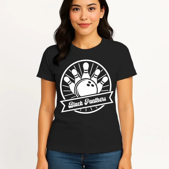 Bowling Club – Vintage Bowling Emblem Custom Team Name & Number Women's T-Shirt - Front 3