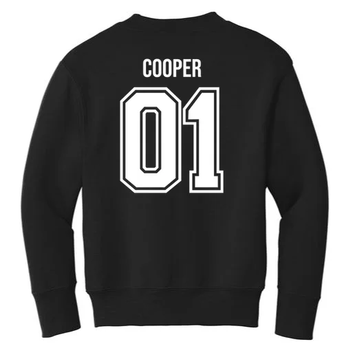 Bowling Club – Vintage Bowling Emblem Custom Team Name & Number Kids Sweatshirt - Back - Close-up