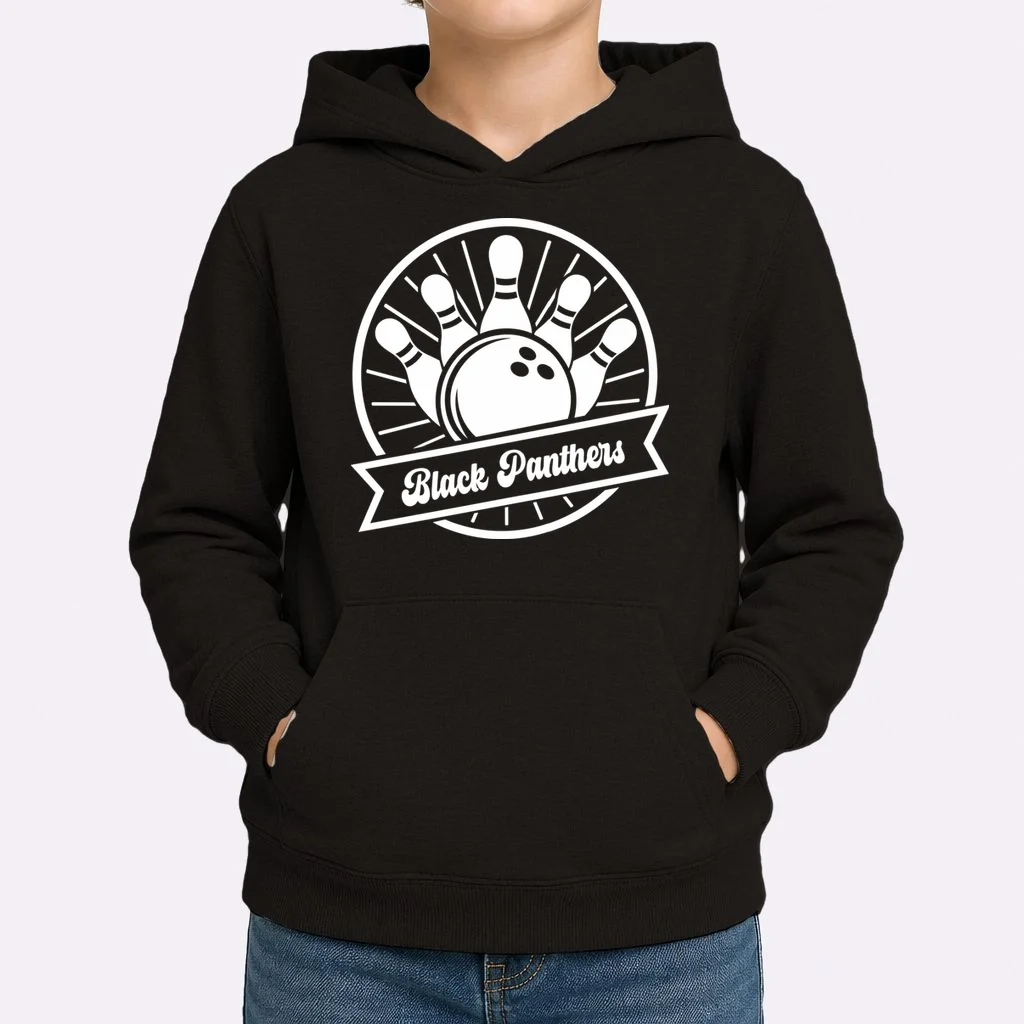 Bowling Club – Vintage Bowling Emblem Custom Team Name & Number Kids Hoodie - Front 1
