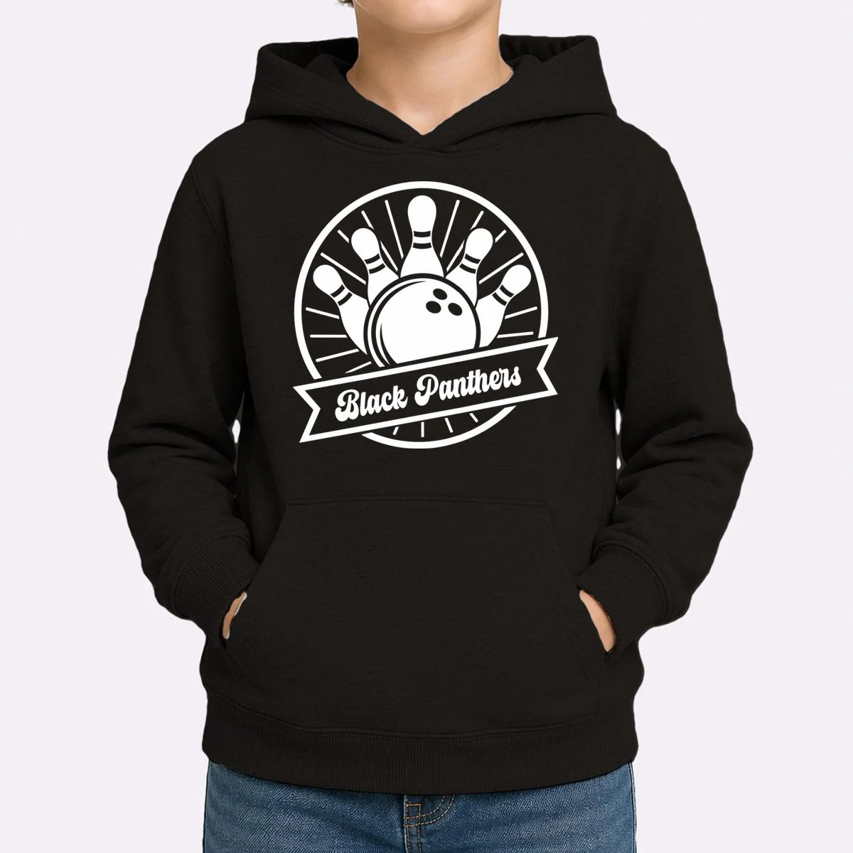 Bowling Club – Vintage Bowling Emblem Custom Team Name & Number Kids Hoodie - Front 1