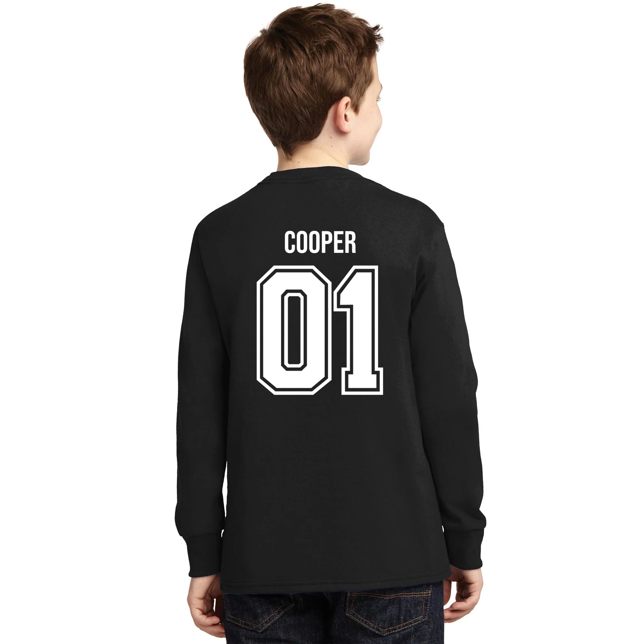 Bowling Club – Vintage Bowling Emblem Custom Team Name & Number Kids Long Sleeve Shirt - Back