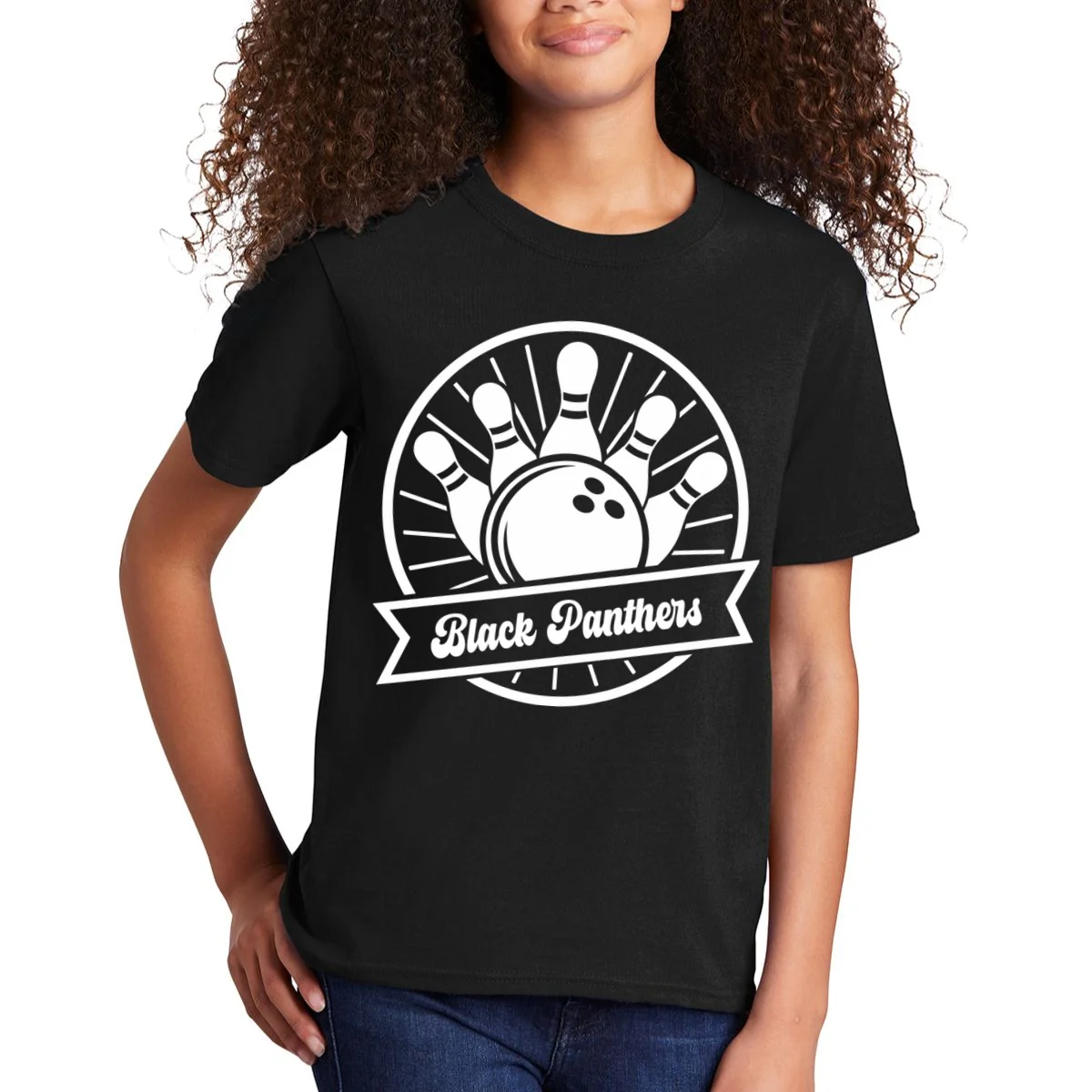 Bowling Club – Vintage Bowling Emblem Custom Team Name & Number Kids T-Shirt - Front 1