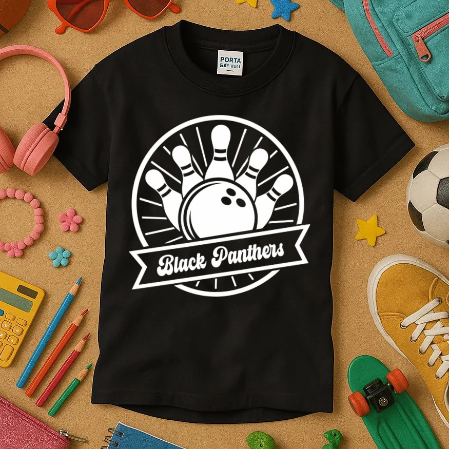 Bowling Club – Vintage Bowling Emblem Custom Team Name & Number Kids T-Shirt - Front 2