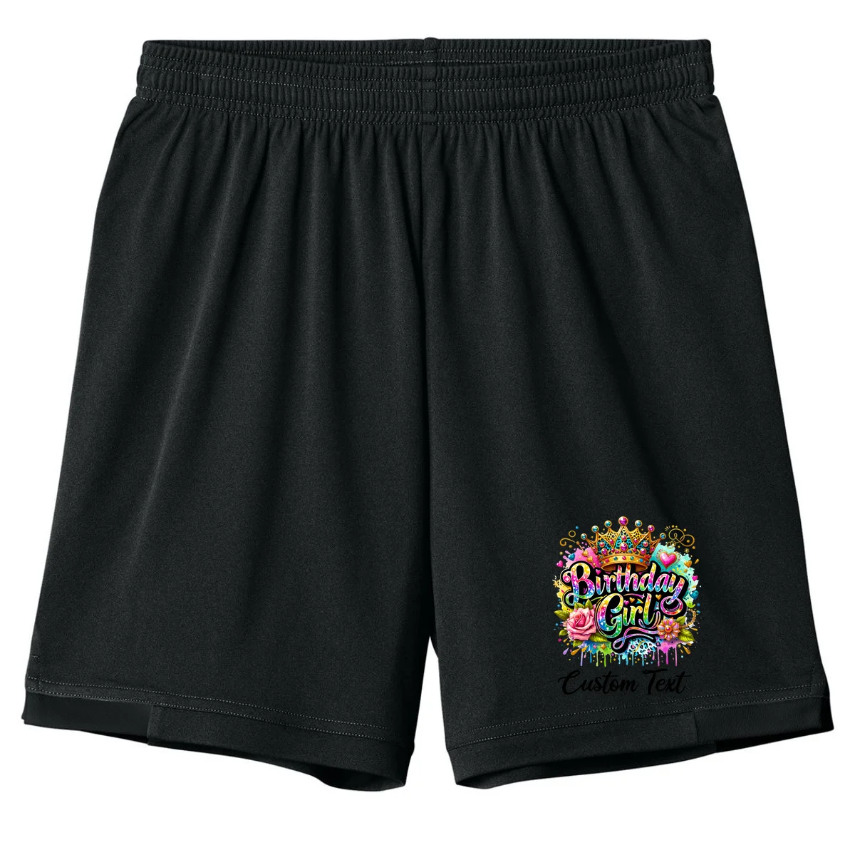Birthday Girl Crown Heart Splash Custom Text Personalized Birthday Kids Shorts - Front