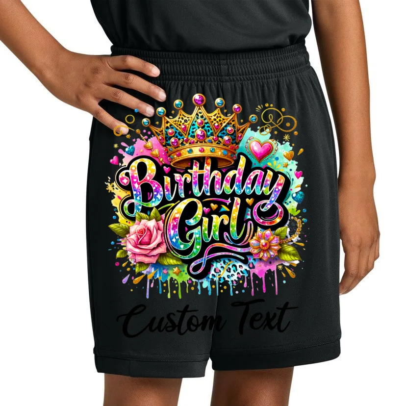 Birthday Girl Crown Heart Splash Custom Text Personalized Birthday Kids Shorts - Front 1