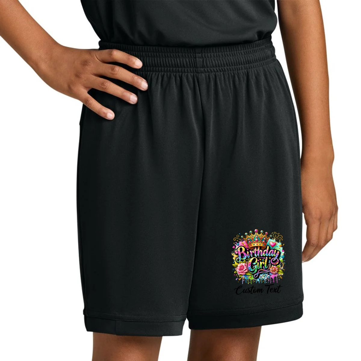 Birthday Girl Crown Heart Splash Custom Text Personalized Birthday Kids Shorts - Front 1