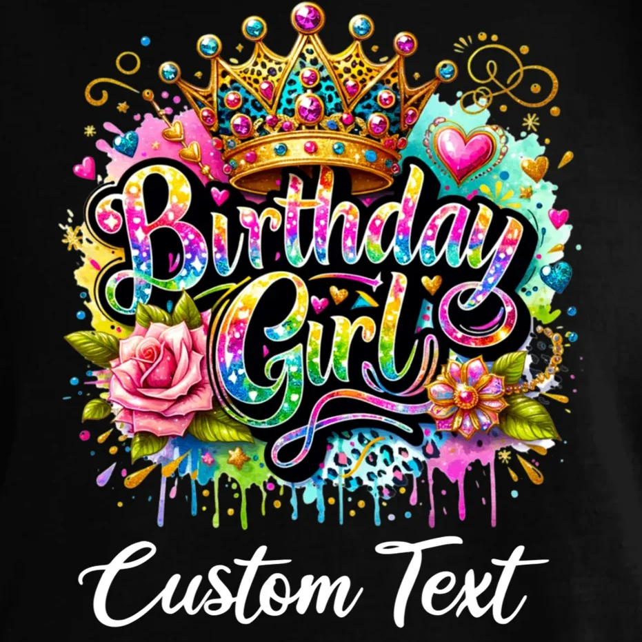 Birthday Girl Crown Heart Splash Custom Text Personalized Birthday Comfort Colors Unisex T-Shirt - Front - Close-up
