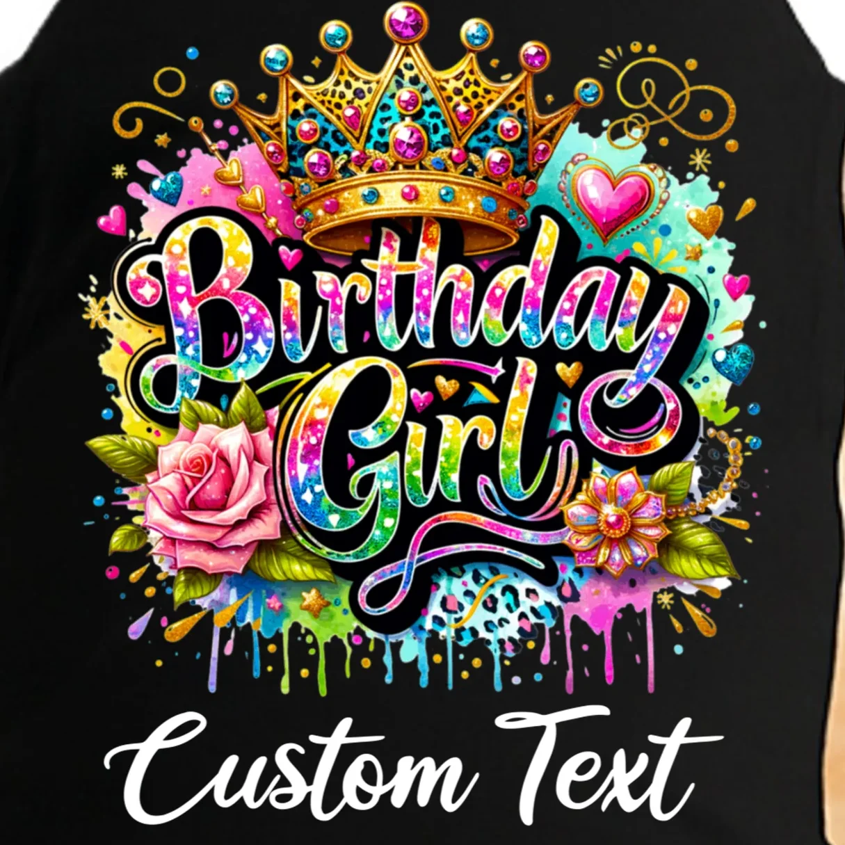 Birthday Girl Crown Heart Splash Custom Text Personalized Birthday Doggie Tank - Front - Close-up