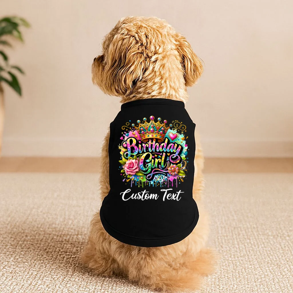 Birthday Girl Crown Heart Splash Custom Text Personalized Birthday Doggie Tank - Front 1