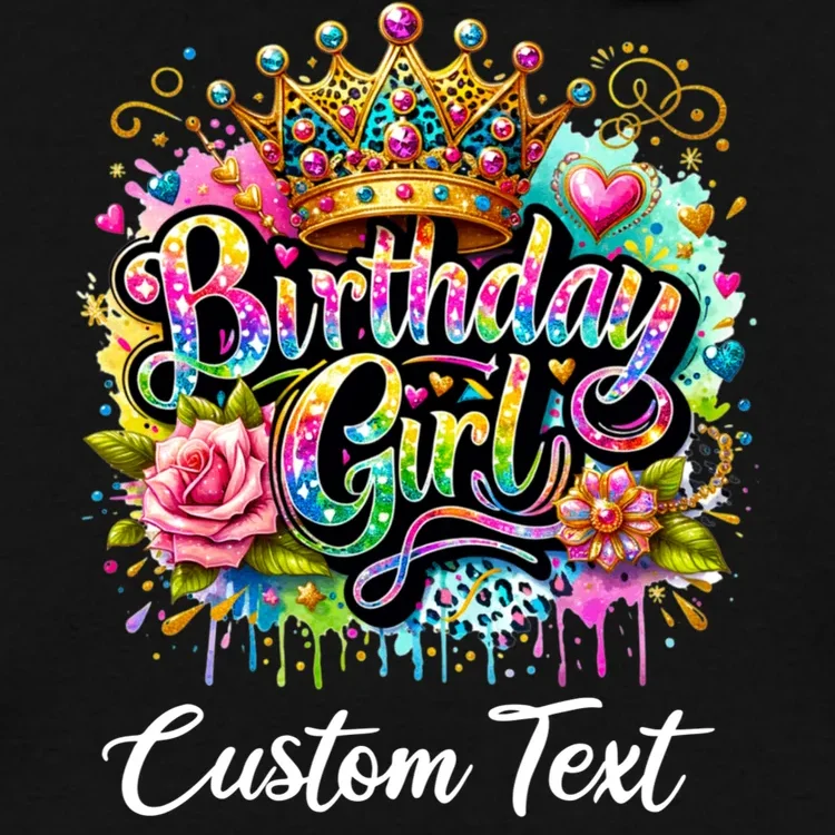 Birthday Girl Crown Heart Splash Custom Text Personalized Birthday Men's Hoodie - Front - Close-up