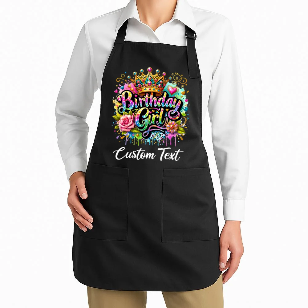 Birthday Girl Crown Heart Splash Custom Text Personalized Birthday Apron - Front 1