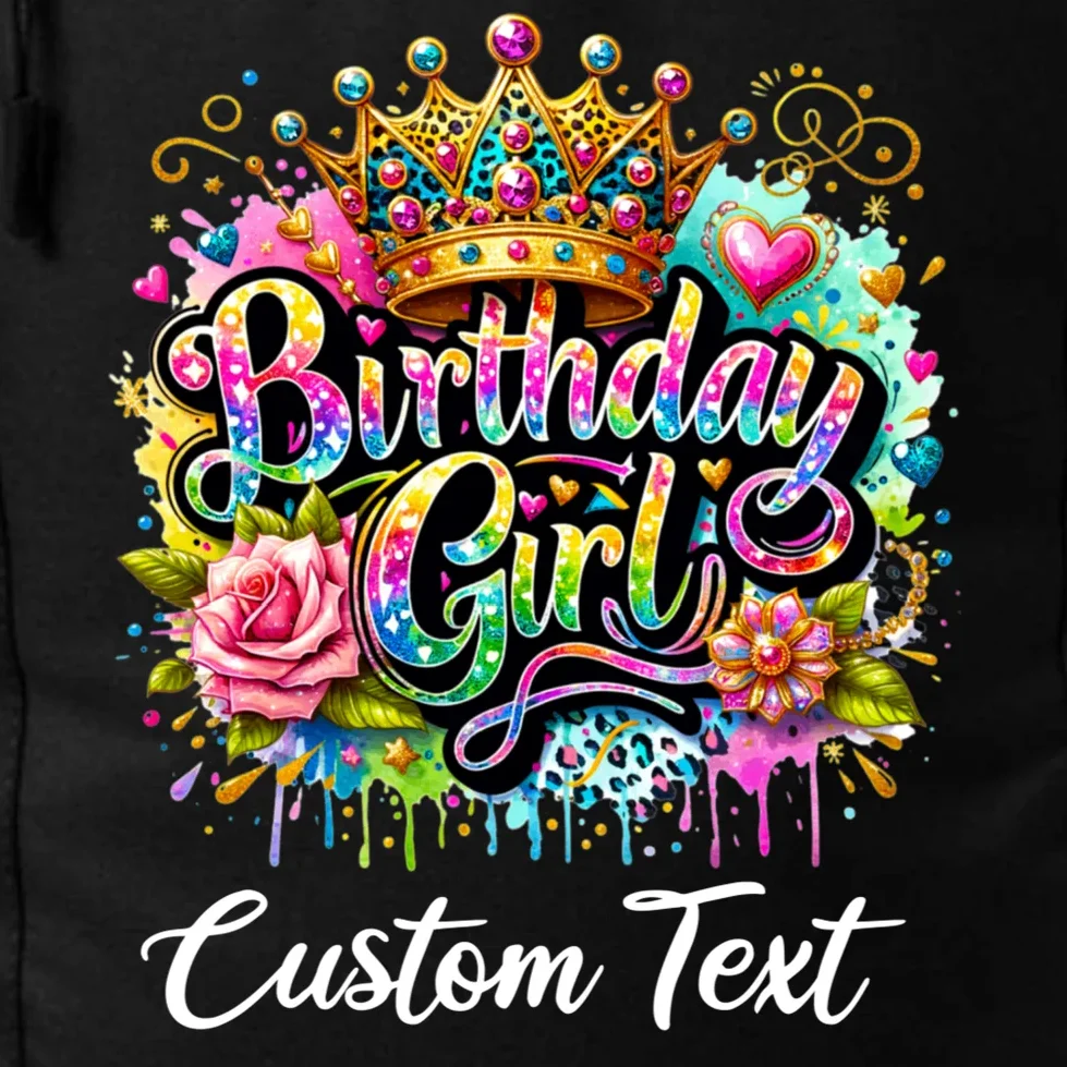 Birthday Girl Crown Heart Splash Custom Text Personalized Birthday Backpack - Front - Close-up