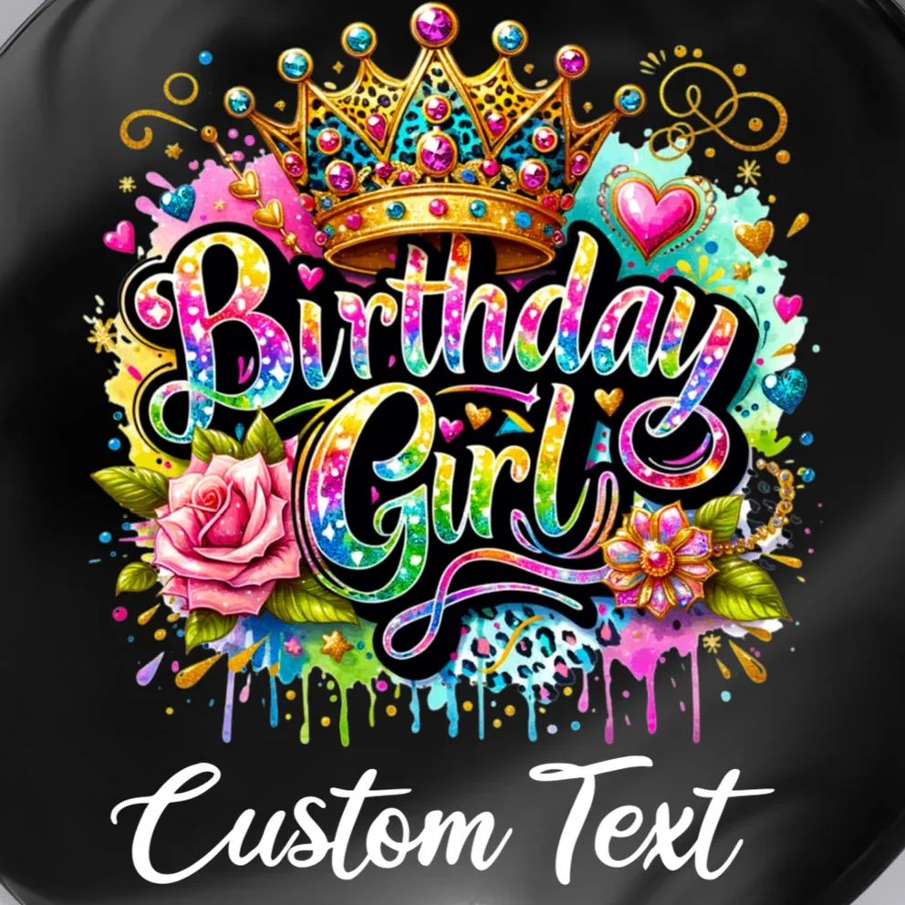 Birthday Girl Crown Heart Splash Custom Text Personalized Birthday Button - Front - Close-up