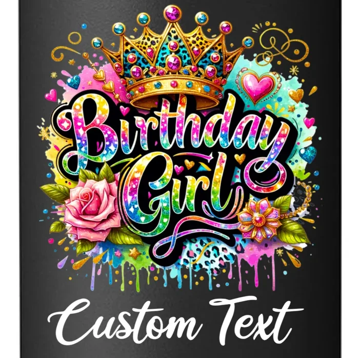 Birthday Girl Crown Heart Splash Custom Text Personalized Birthday 24oz Water Bottle - Front - Close-up