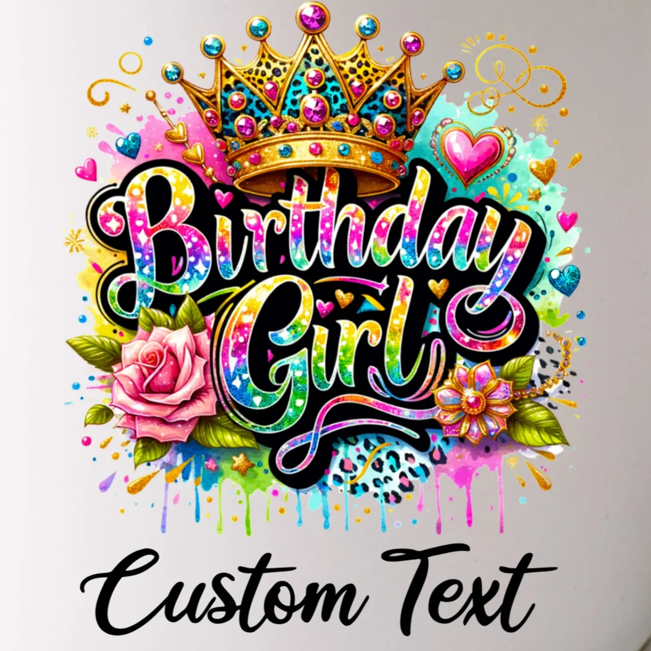 Birthday Girl Crown Heart Splash Custom Text Personalized Birthday Mug - Front - Close-up