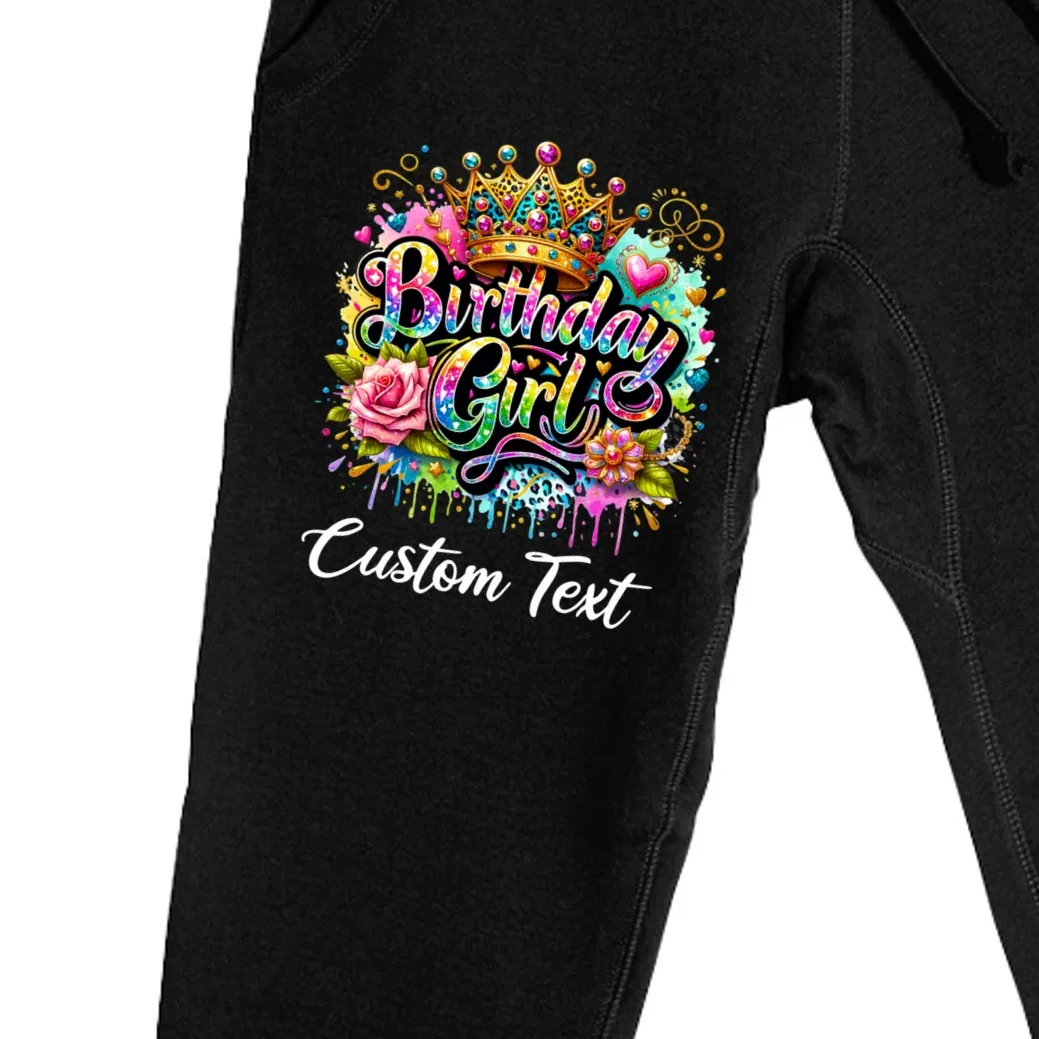 Birthday Girl Crown Heart Splash Custom Text Personalized Birthday Men's Sweatpants - Front - Close-up