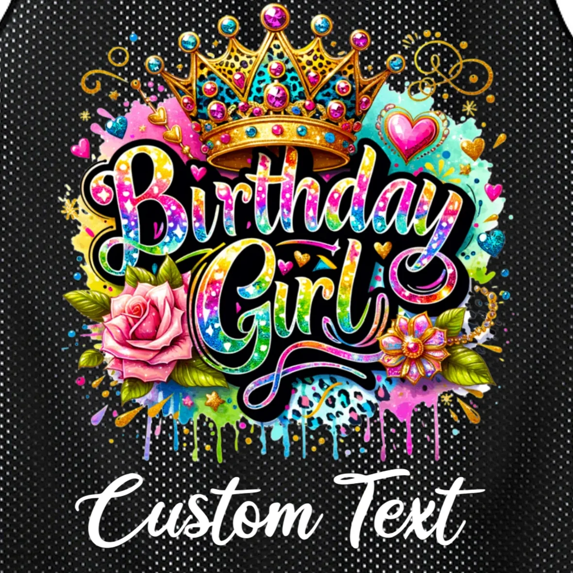 Birthday Girl Crown Heart Splash Custom Text Personalized Birthday Men's Basketball Jersey - Front - Close-up