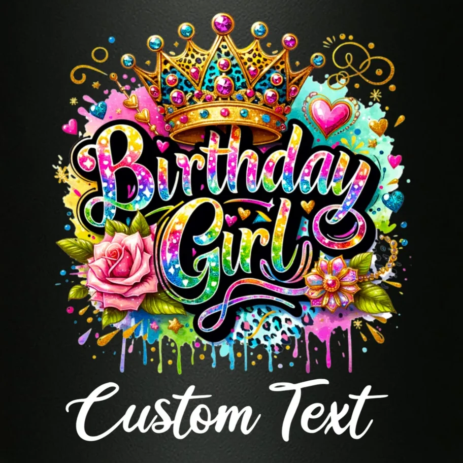 Birthday Girl Crown Heart Splash Custom Text Personalized Birthday 20oz Tumbler - Front - Close-up