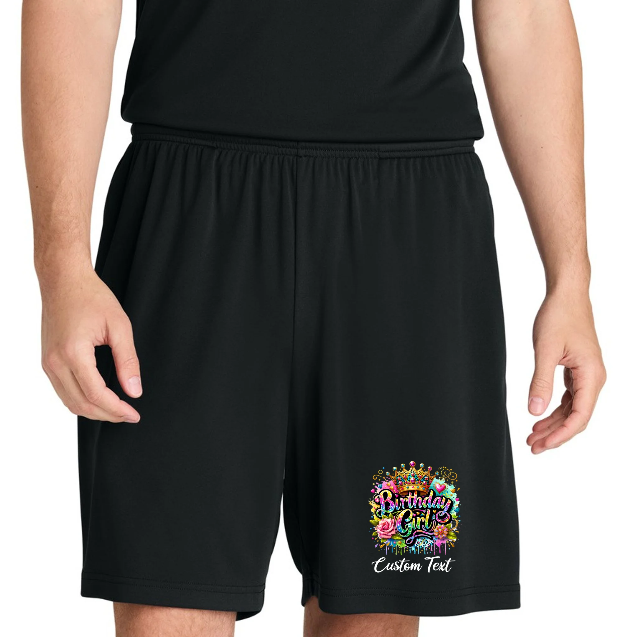 Birthday Girl Crown Heart Splash Custom Text Personalized Birthday Men's Shorts - Front 1