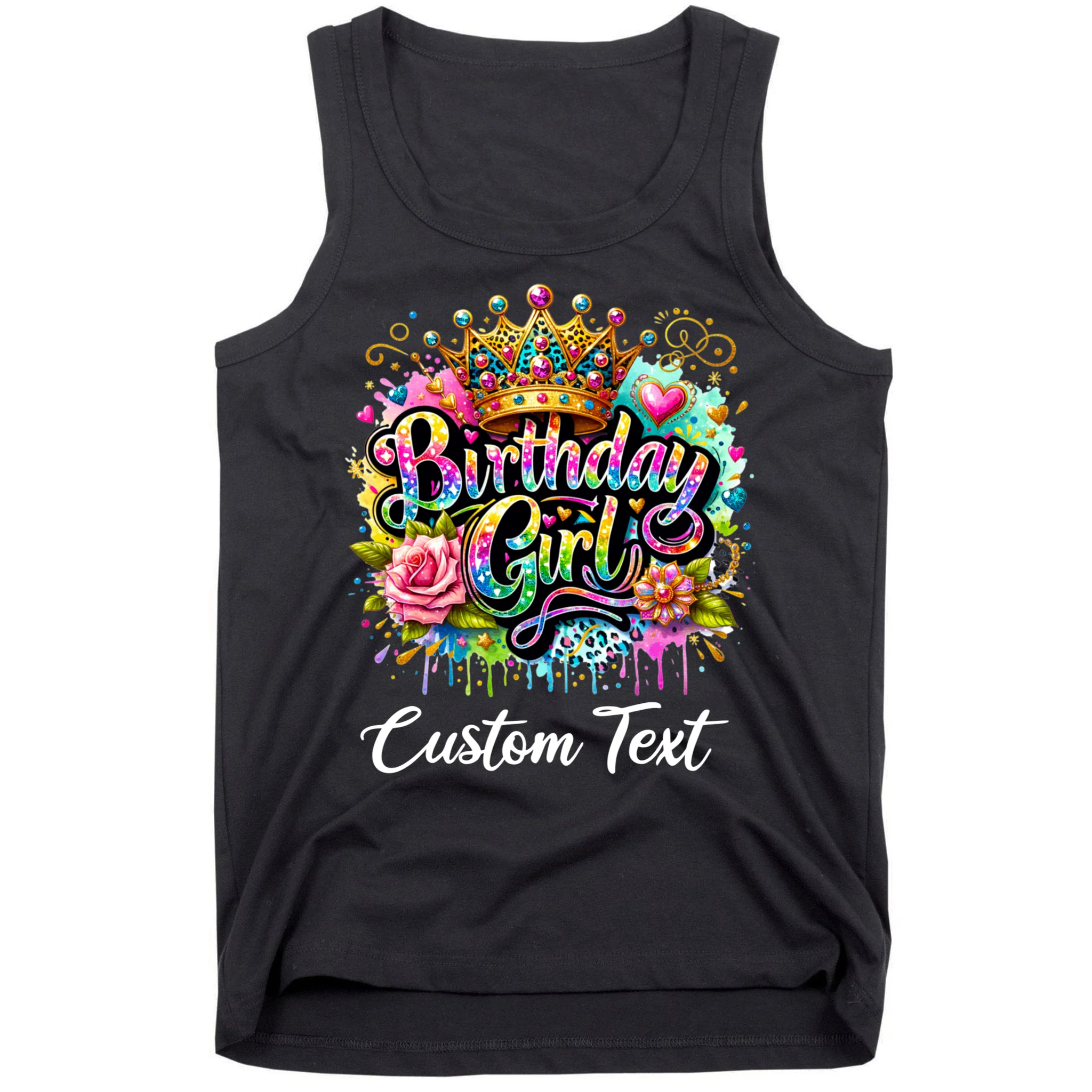 Birthday Girl Crown Heart Splash Custom Text Personalized Birthday Men's Tank Top - Front