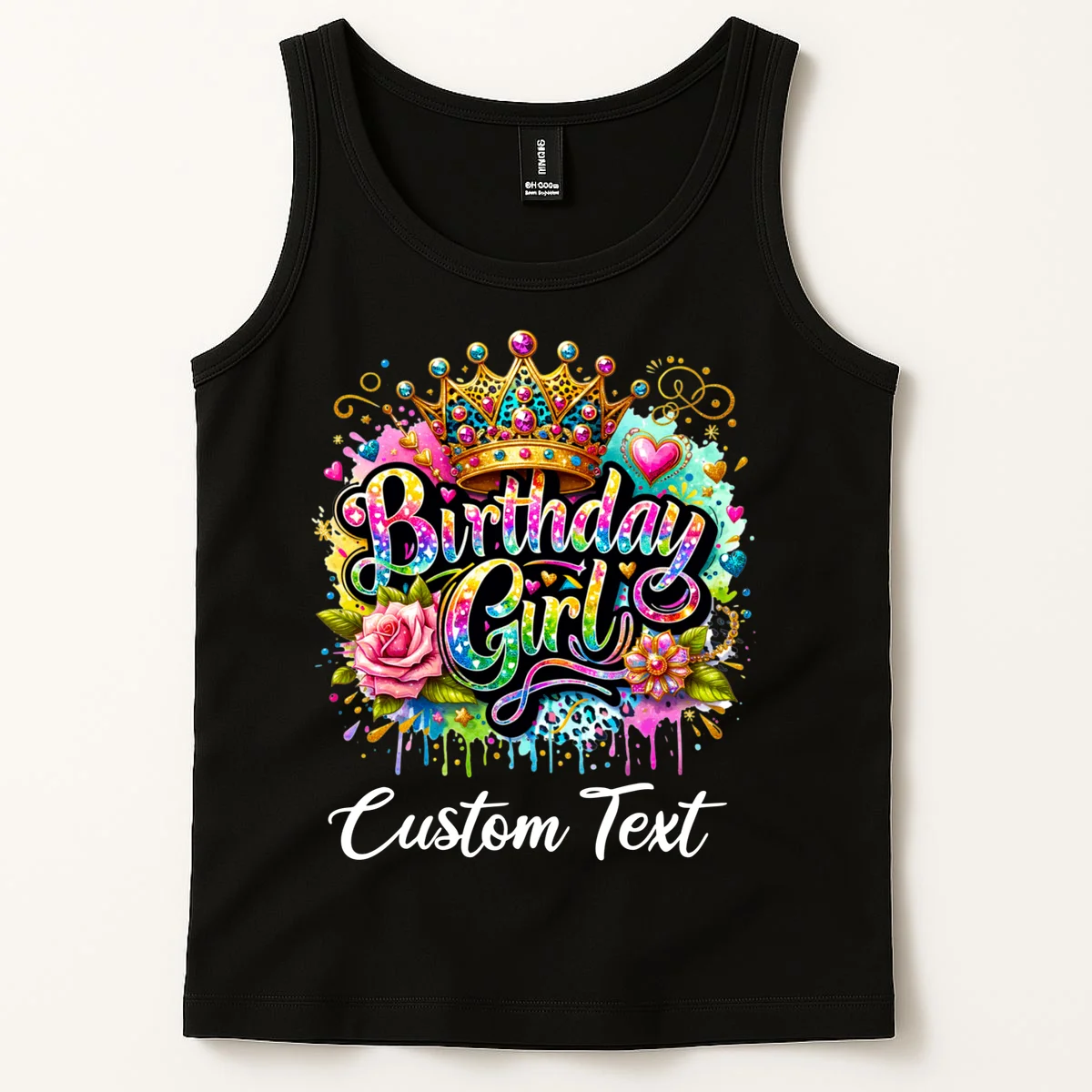 Birthday Girl Crown Heart Splash Custom Text Personalized Birthday Tank Top - Front 1