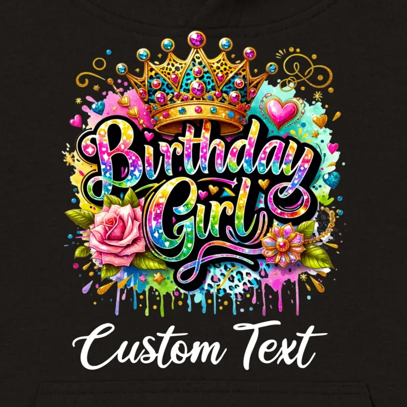 Birthday Girl Crown Heart Splash Custom Text Personalized Birthday Kids Hoodie - Front - Close-up