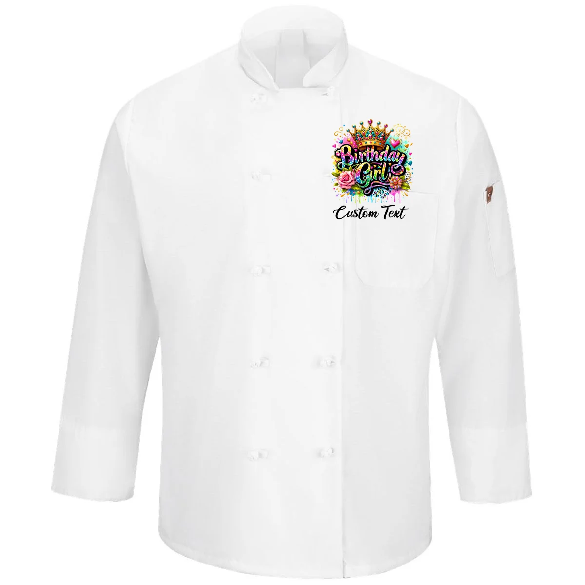 Birthday Girl Crown Heart Splash Custom Text Personalized Birthday Men's Chef Coat - Front