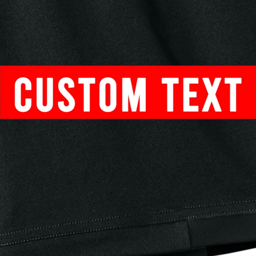 Box Logo Custom Text, Red Box, Personalized Kids Shorts - Front - Close-up