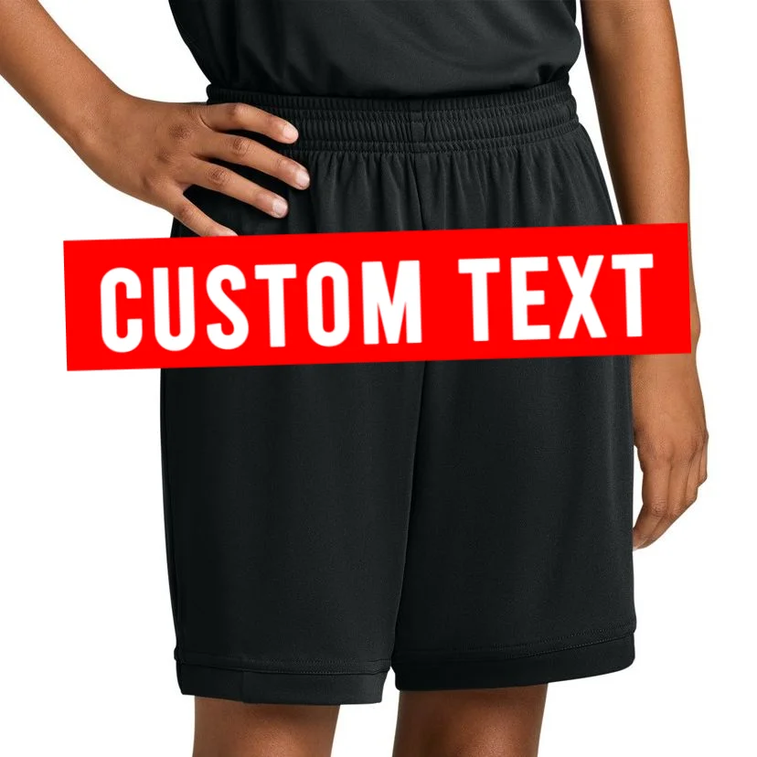 Box Logo Custom Text, Red Box, Personalized Kids Shorts - Front 1