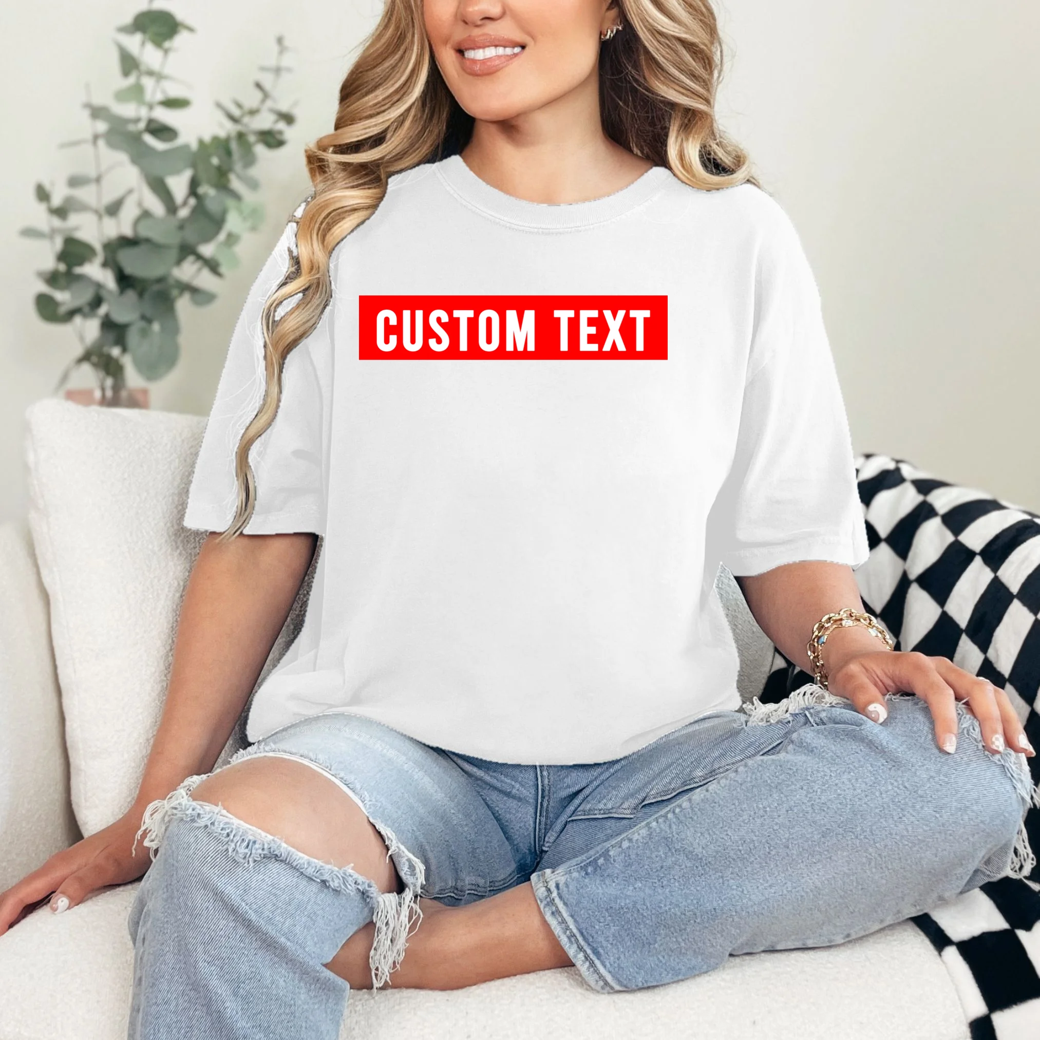 Box Logo Custom Text, Red Box, Personalized T-Shirt - Front 1