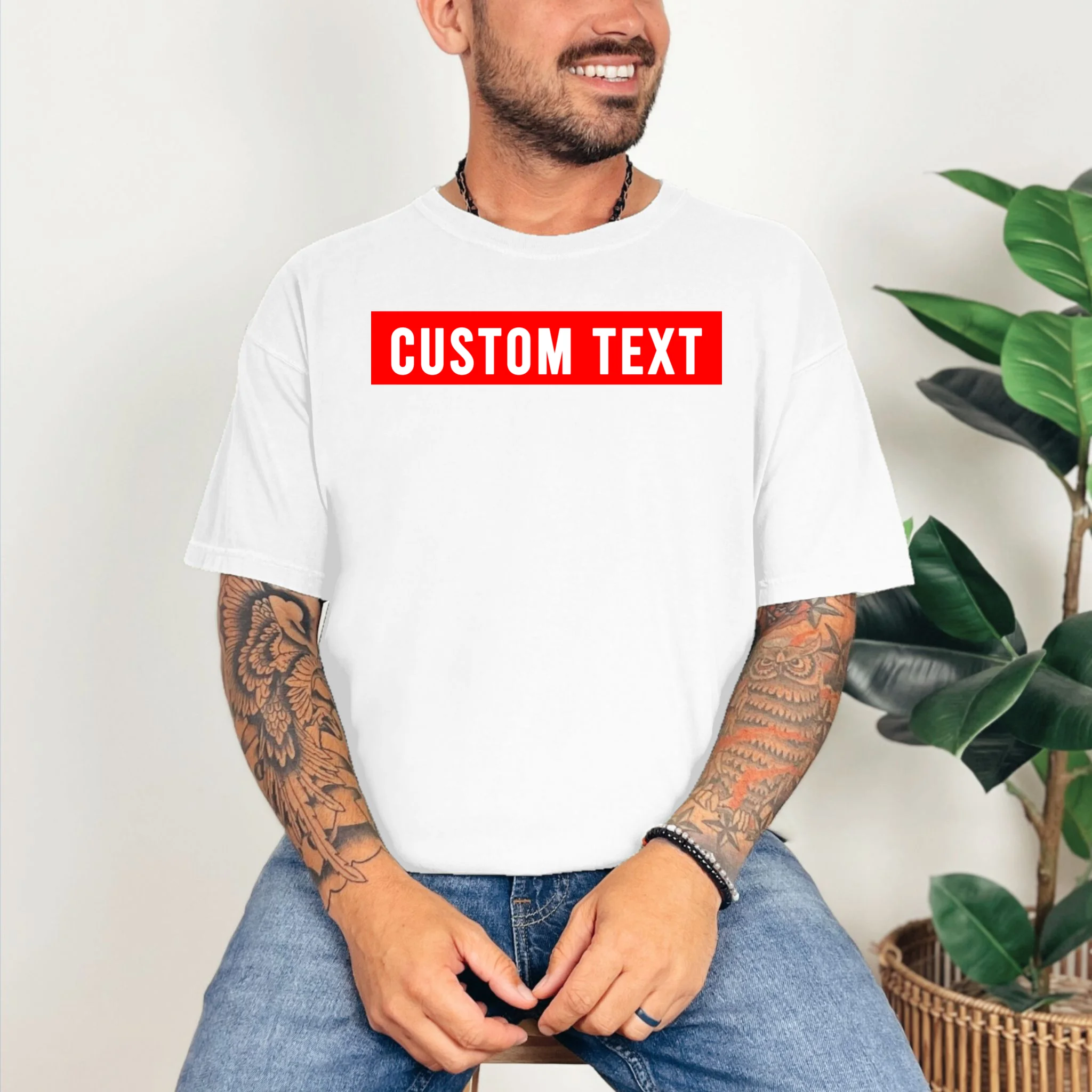 Box Logo Custom Text, Red Box, Personalized T-Shirt - Front 2