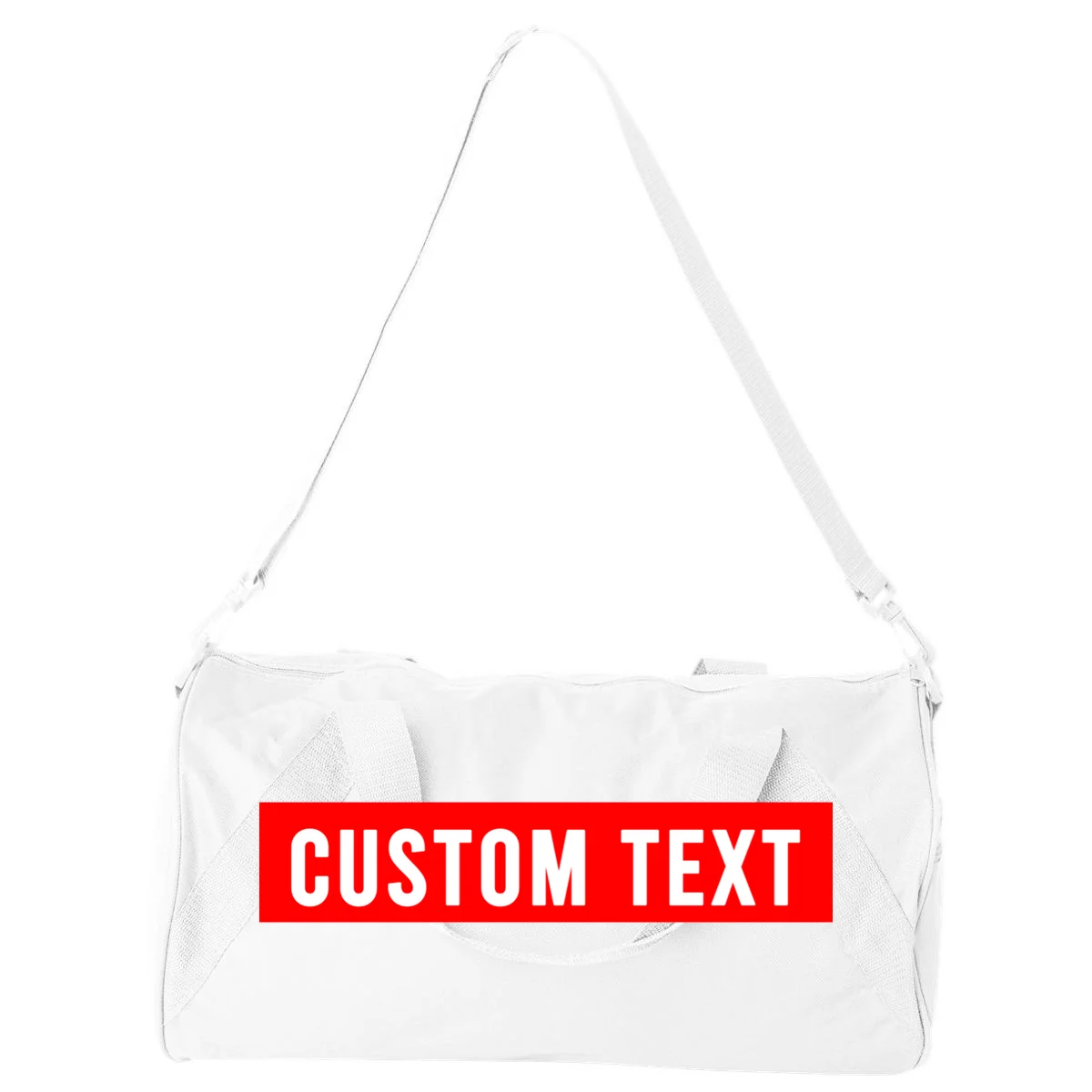Box Logo Custom Text, Red Box, Personalized Duffel Bag - Front