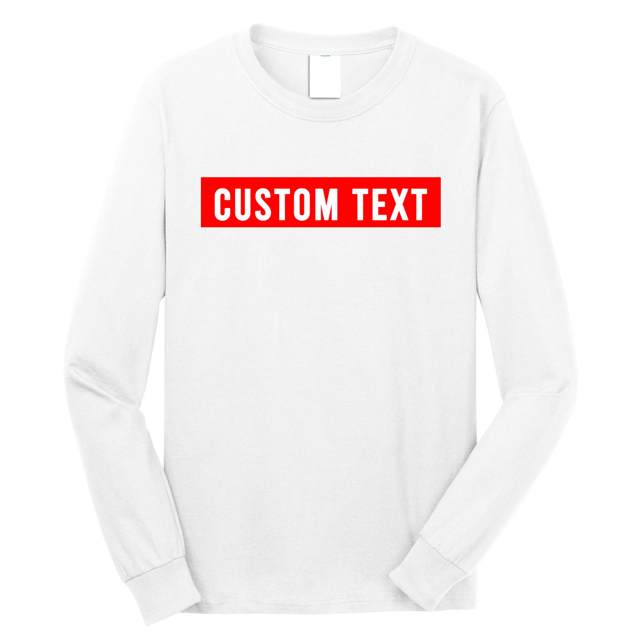 Box Logo Custom Text, Red Box, Personalized Men's Long Sleeve Shirt - Front