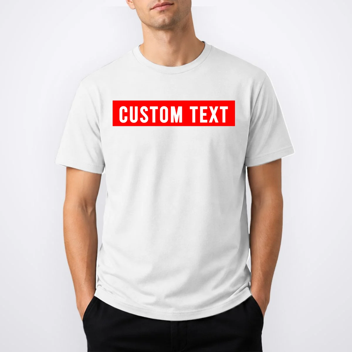 Box Logo Custom Text, Red Box, Personalized T-Shirt - Front 1