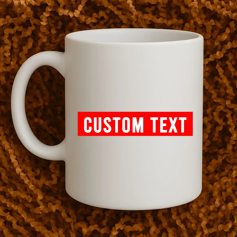 Box Logo Custom Text, Red Box, Personalized Coffee Mug - Front 1