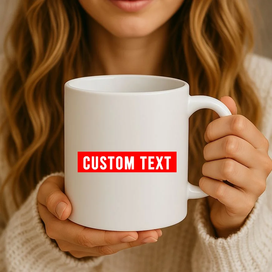Box Logo Custom Text, Red Box, Personalized Coffee Mug - Front 2