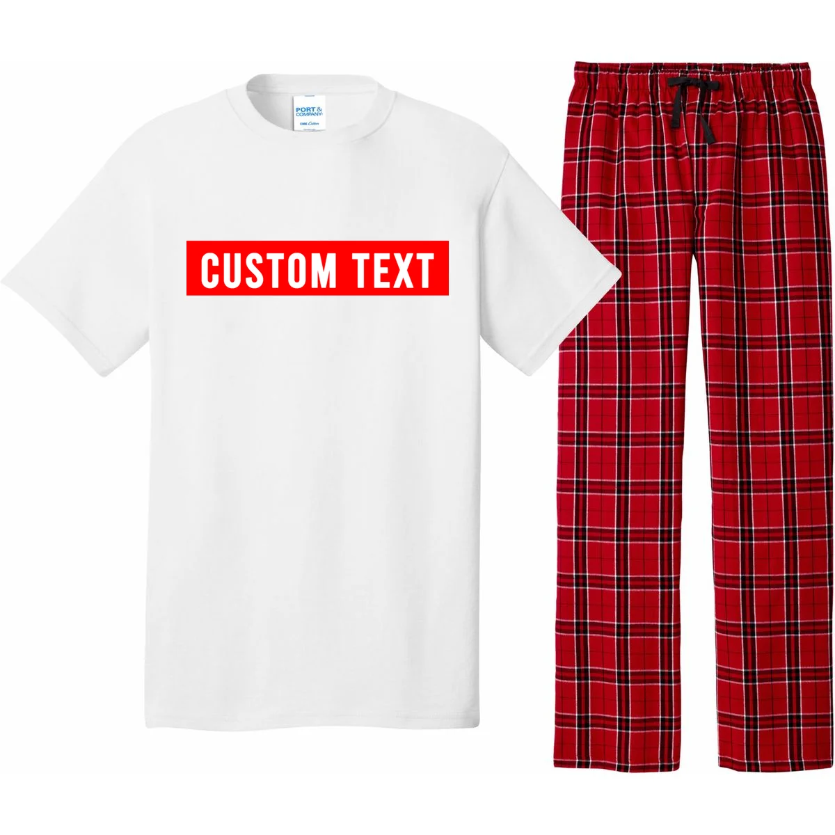 Box Logo Custom Text, Red Box, Personalized Pajama Set - Front