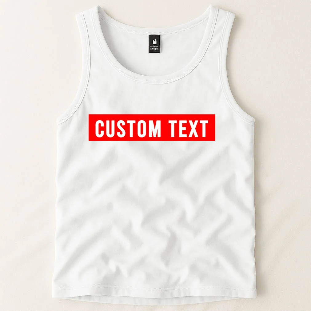 Box Logo Custom Text, Red Box, Personalized Tank Top - Front 1