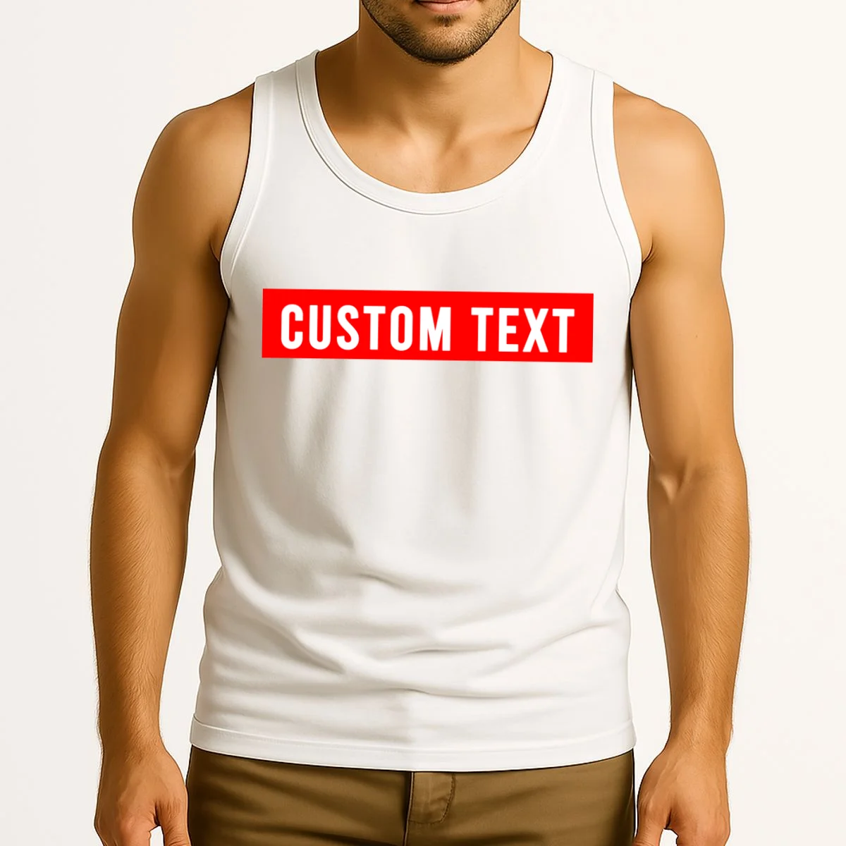 Box Logo Custom Text, Red Box, Personalized Tank Top - Front 2