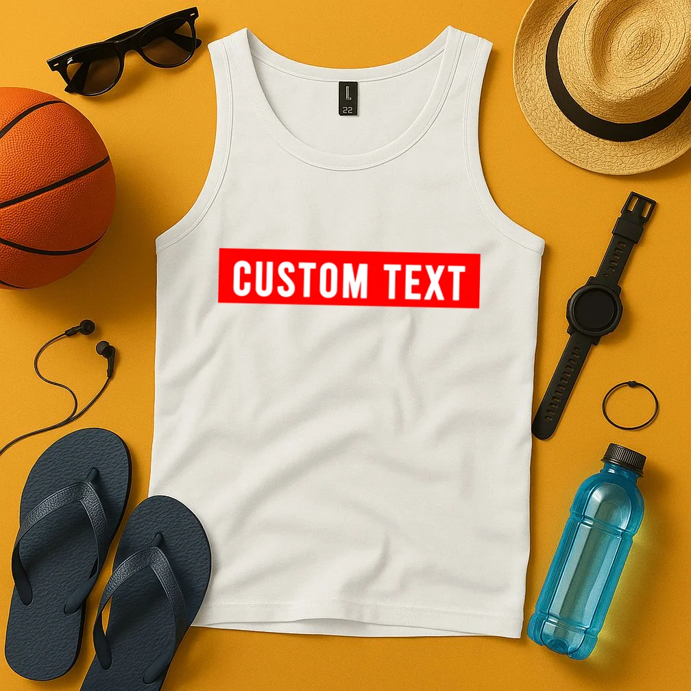 Box Logo Custom Text, Red Box, Personalized Tank Top - Front 3