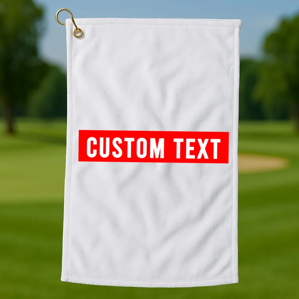 Box Logo Custom Text, Red Box, Personalized Golf Towel - Front 1