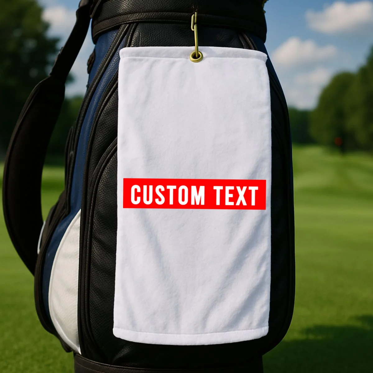Box Logo Custom Text, Red Box, Personalized Golf Towel - Front 2