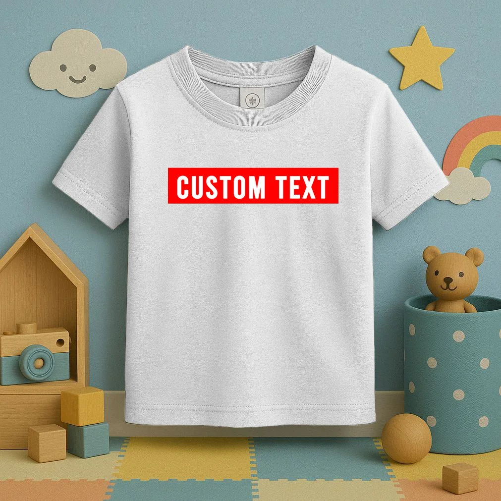 Box Logo Custom Text, Red Box, Personalized Toddler T-Shirt - Front 2
